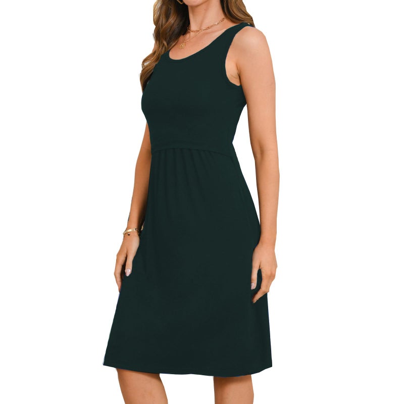Bearsland Womens Sleeveless Maternity Dress Empire Waist Nursing Breastfeeding Dress Summer, Green, Large - Image 1
